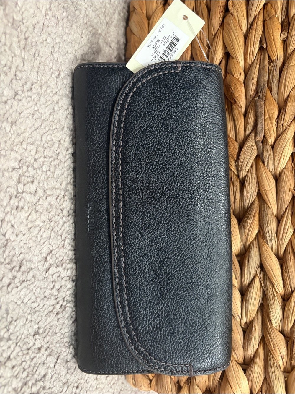 Fossil Black Leather Men's Zip Card Holder with Gold Zip Pull